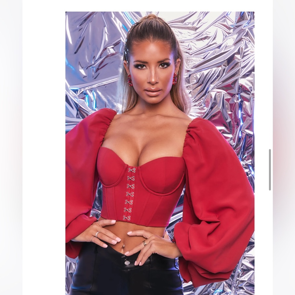 Oh Polly Red Puff Sleeve Crop Top